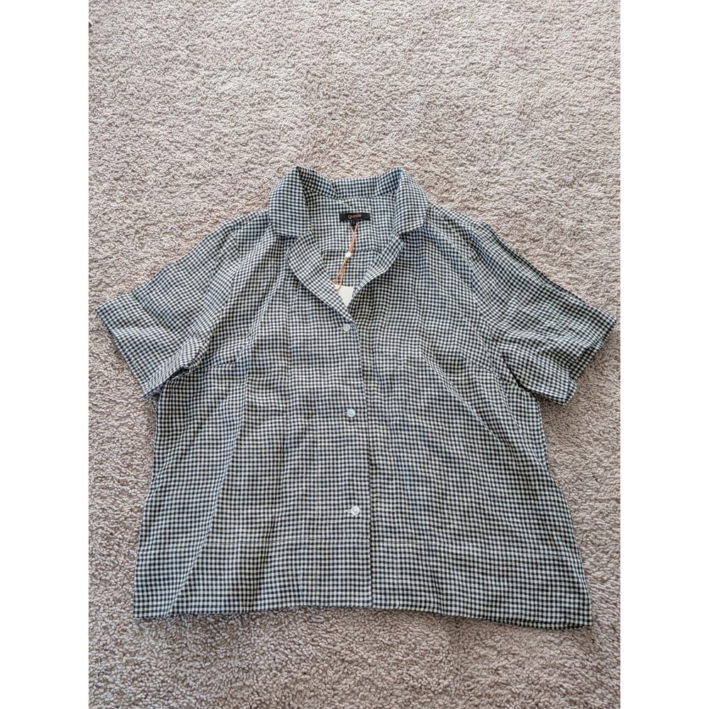 Quince 100% European Linen Short Sleeve Shirt Classic Mini Gingham Large NWT